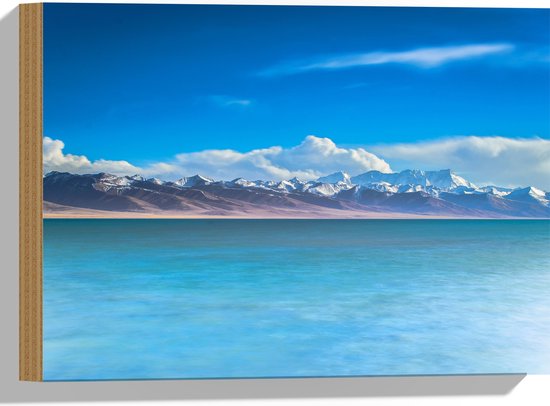 WallClassics - Bois - Montagnes avec nuages ​​sur l' Water - 40x30 cm - 12 mm d'épaisseur - Photo sur bois (avec système de suspension)