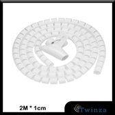 |Twinza®| Spiraal Kabelslang - Kabel Management Organizer Slang - Spiraalband - 1 tot 2 kabels - Op Maat Te Knippen - Spiraalslang Met Rijgtool - 10mm 2M - Wit