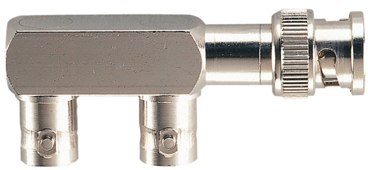 Splitter 1x BNC (m) - 2x BNC (v) - haaks - 50 Ohm