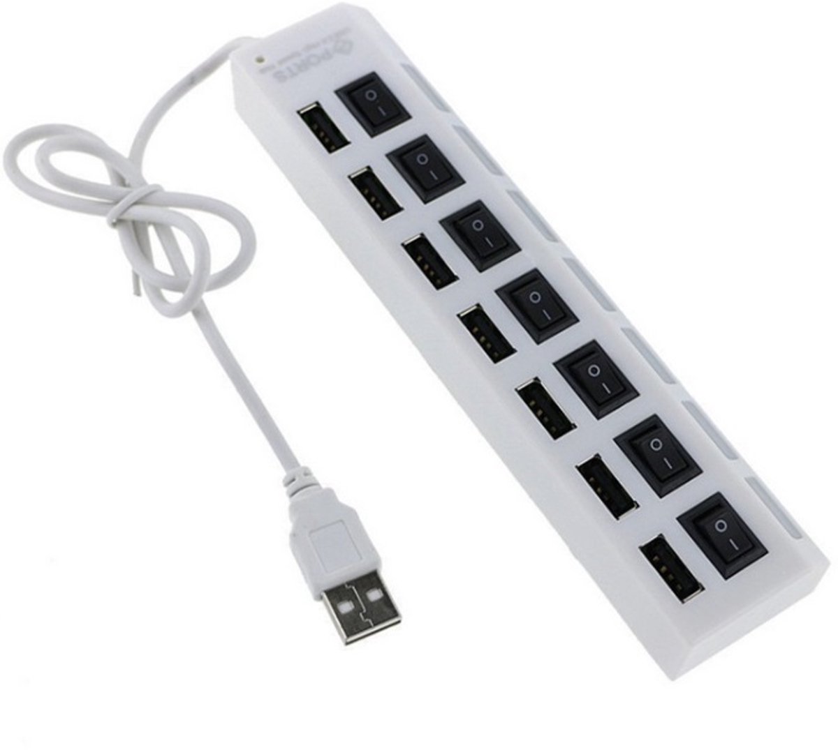 USB hub met 7 poorten en aan/uit schakelaars - USB2.0 - busgevoed / wit - 0,40 meter
