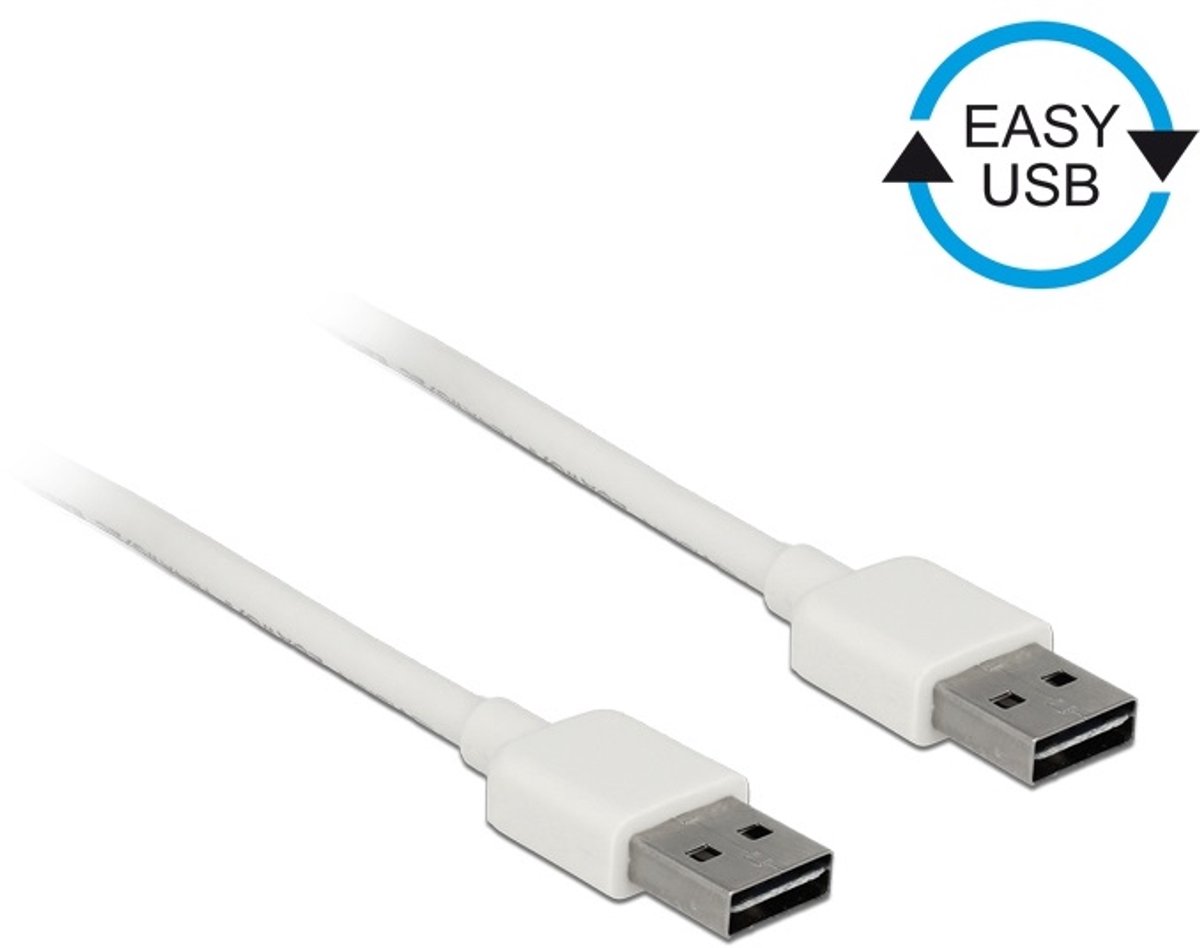 Easy-USB-A naar Easy-USB-A kabel - USB2.0 - tot 2A / wit - 1 meter
