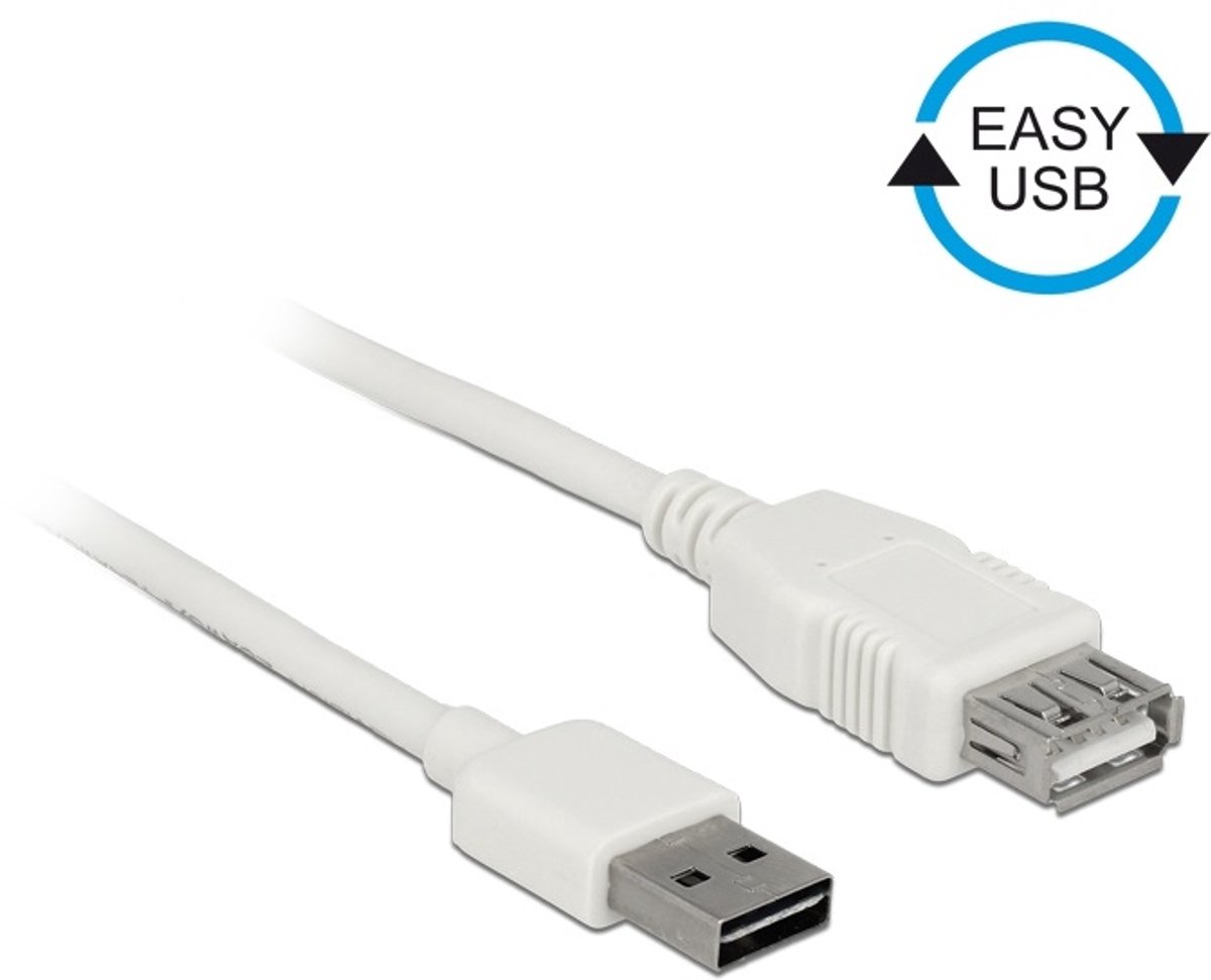 Easy-USB-A naar USB-A verlengkabel - USB2.0 - tot 2A / wit - 5 meter