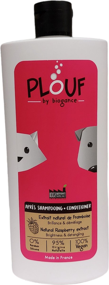 Plouf_conditioner_après shampoo_400ml_ voor honden en katten -framboos_100%vegan geen parabenen
