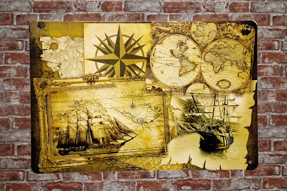 Wandbord - Landkaart - Metalen wandbord - Mancave - Bar decoratie - Mancave decoratie - Metal sign - 20 x 30 cm - Decoratie - Wandborden - Metalen borden - Bar decoratie - UV bestendig - Eco vriendel