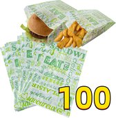 Rainbecom - 100 Stuks - Hamburger Zakje Papier - Vetvrij Papier - Papieren Zak voor Sandwiches - Groen