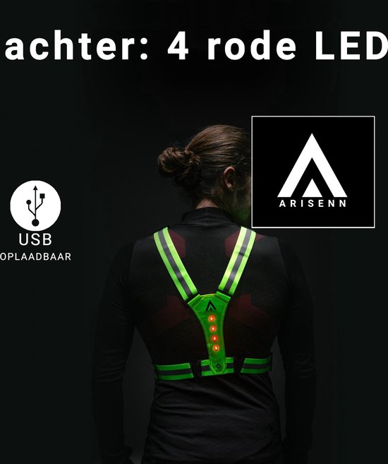 ARISENN® 3D LED Hardloop Verlichting OPLAADBAAR - Led Harnas - INCL. hersluitbare zipper bag - Led Vest - Wit Licht voor & Rood licht achter - Hardloop Led verlichting - Reflecterend Hardloop vest - Hardlopen - Sport verlichting - Oplaadbaar