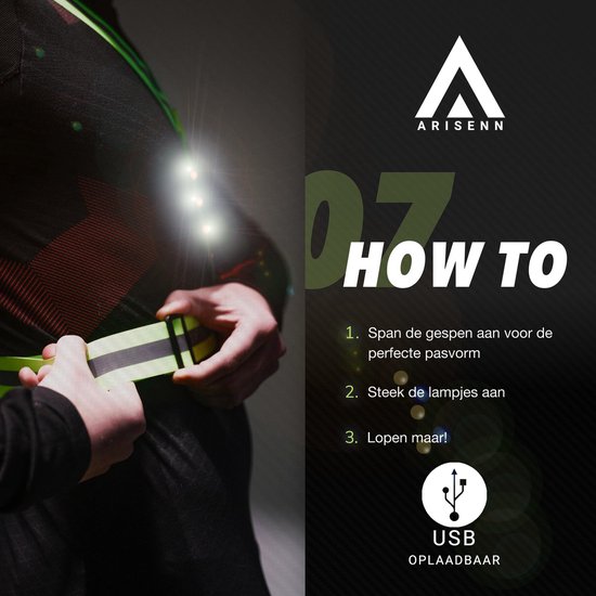 ARISENN® 3D LED Hardloop Verlichting OPLAADBAAR - Led Harnas - INCL. hersluitbare zipper bag - Led Vest - Wit Licht voor & Rood licht achter - Hardloop Led verlichting - Reflecterend Hardloop vest - Hardlopen - Sport verlichting - Oplaadbaar