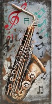 Schilderij - Wanddecoratie - Metalen - Saxofoon - Decoratie - Woonaccessoires - 40x80x5 cm