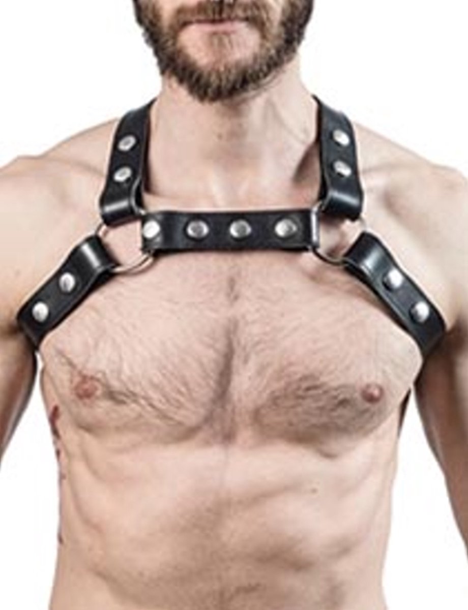 Mister b lederen borstharnas met kruis achterkant - zwart - l-xl