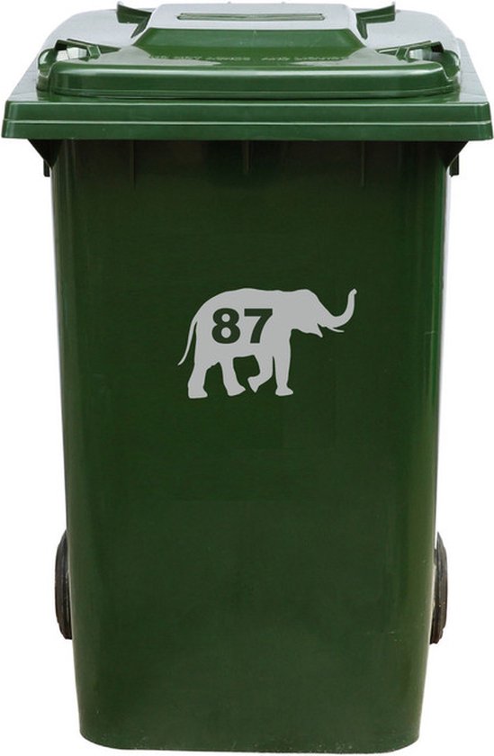 Autocollant Kliko / Autocollant poubelle - Éléphant - Numéro 87 - 14x23 - Grijs clair