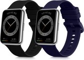 kwmobile 2x armband geschikt voor Huawei Watch Fit 2 - Bandjes voor fitnesstracker in zwart / donkerblauw