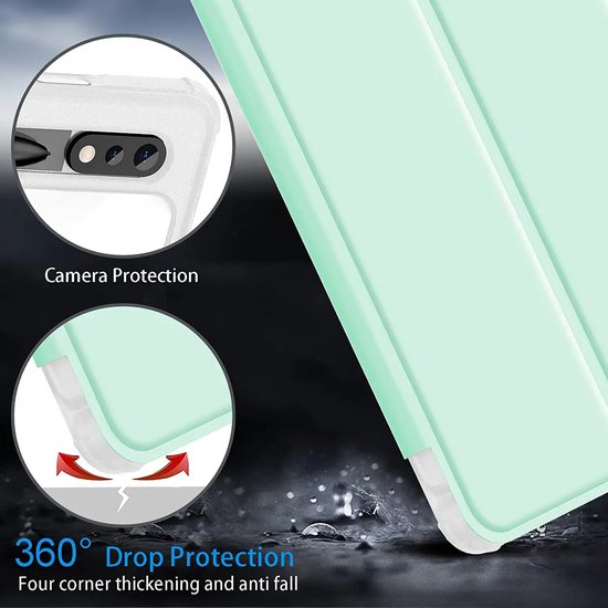 Coque Samsung Tab S7+ - Coque à trois volets - Vert clair - Convient pour Samsung Galaxy Tab S7+ - 11 pouces - SM-T970, SM-T976B