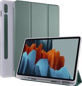 Phreeze TriFold Tablethoesje - Geschikt voor Samsung Galaxy Tablet S7 Plus 11 Inch Hoes - Met Ingebouwde Standaard en Pen Opbergvak - Donker Groen