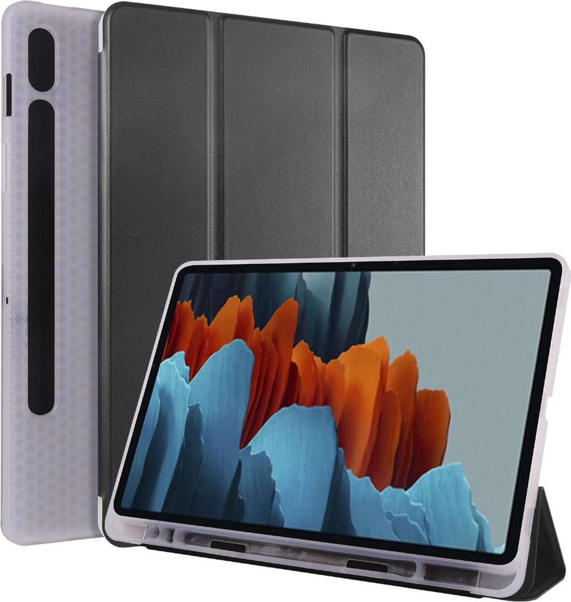 Cover geschikt voor Samsung Galaxy Tablet S7 Plus 12.4 inch Hoes Smart Case Vouwbaar Standaard Pen Houder