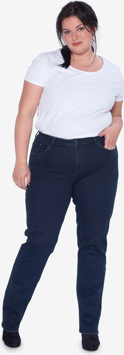 EVIVA - Jeans in straight fit, high waist - donkerblauwe denim