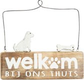 Wandborden Hout Spreukborden Houten “Welkom bij ons thuis”  Bord  Hond Woondecoratie Cadeau Verjaardag