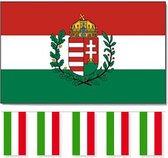 Bellatio Decorations - Vlaggen versiering set - Hongarije - Vlag 90 x 150 cm en vlaggenlijn 4 meter