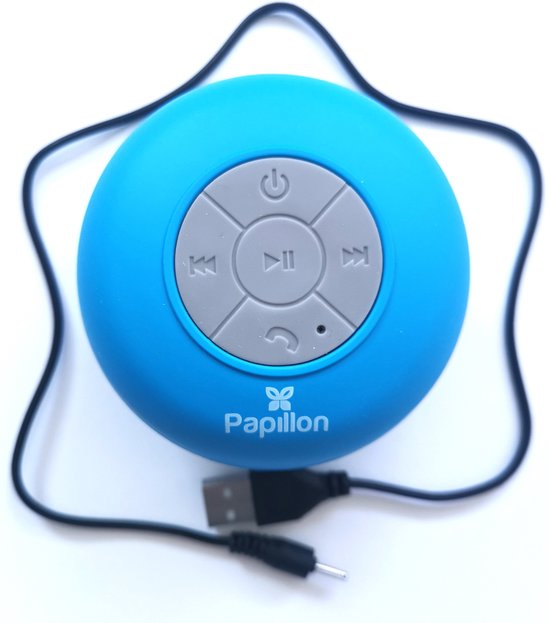 Bluetooth Speaker Papillon USB Oplaadbaar Waterdicht Blauw met Grote Zuignap voor Douche en Buitengebruik