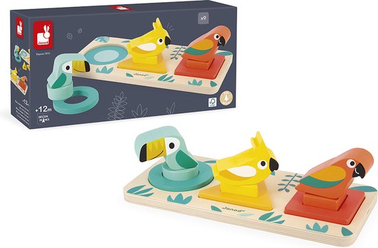 Janod Tropik - Drie Vormen Vogels - Maak Kennis Met Vormen En Kleuren Dankzij Deze 6 Geometrische Vormen En 3 Vogels! - Geschikt Vanaf 1 Jaar van Janod — afbeelding 4
