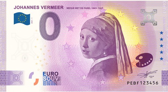 0 Euro biljet 2021 - Vermeer Meisje met de Parel LIMITED EDITION