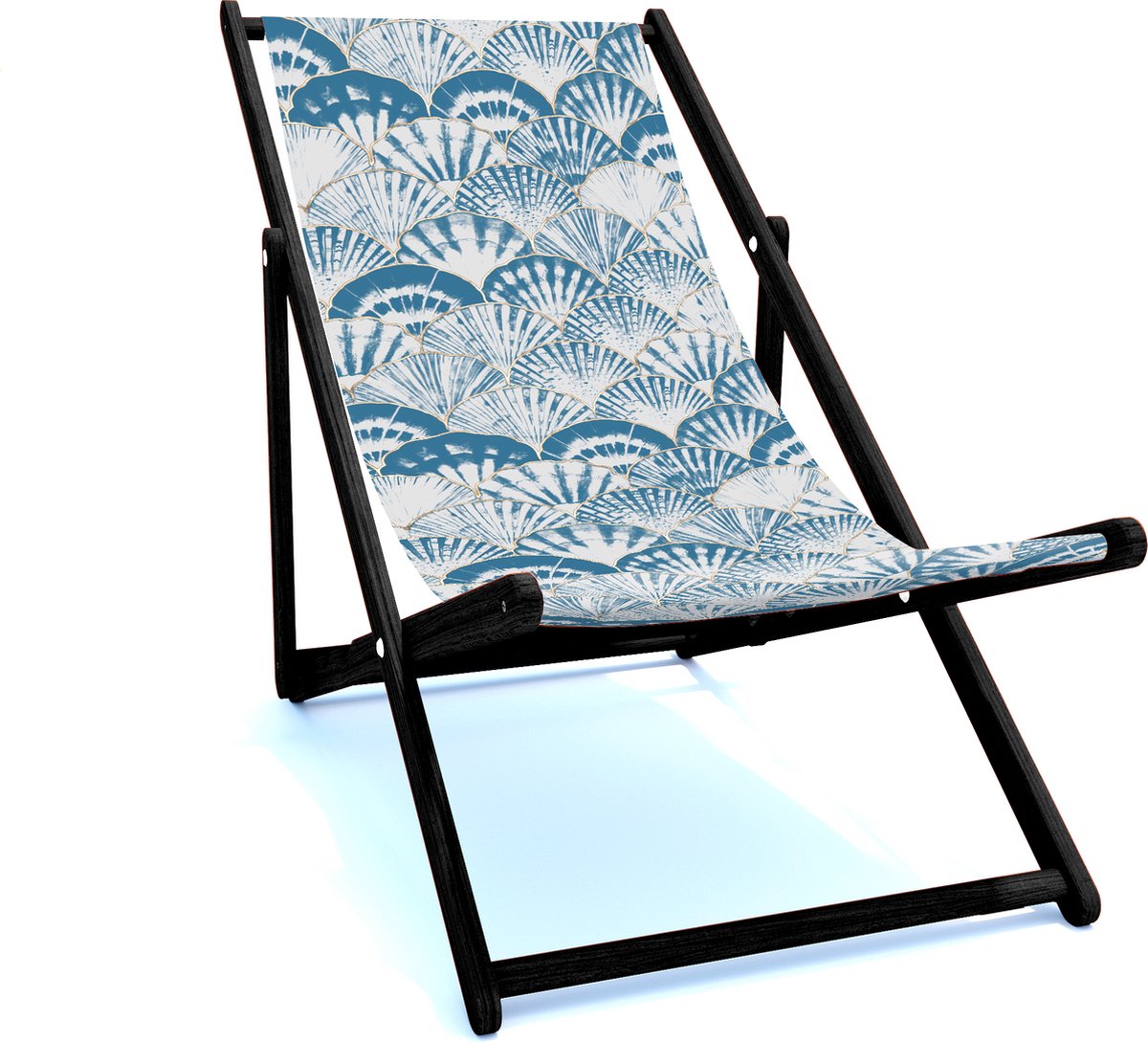 Holtaz Strandstoel Hout Inklapbaar Comfortabele Zonnebed Ligbed met verstelbare Lighoogte met stoffen Oceaan zwart houten frame