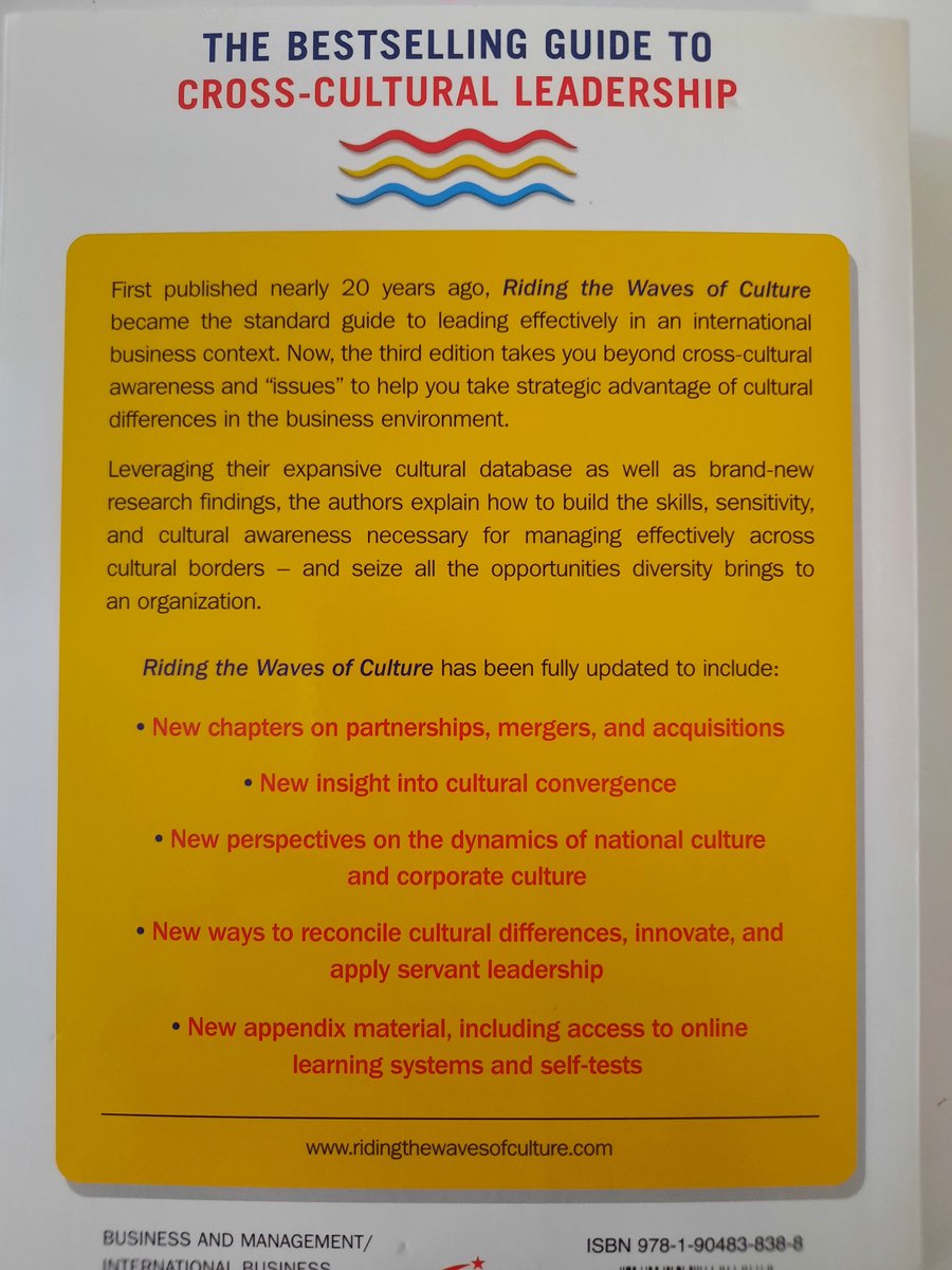 Boekrug met de titel "Riding the Waves of Culture". Met een korte beschrijving van de inhoud en de website.