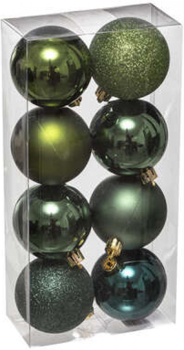 Kerstballenset 8 delig - 7cm - Groenolijf-kaki - collectie 2022