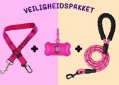 Veiligheidspakket voor Honden 3-in-1 - Autogordel voor Honden + Hondenriem + Hondenpoepzakje - Roze Editie | Dogs' Safety 3-in-1 Package - Car Seat Belt+ Leash + Waste Bag Dispenser - Pink Edition