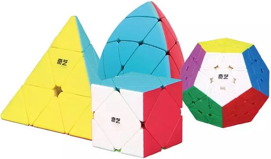 QIYI cube set van 4 - Kubus set - Cube set - Speed cube set - Cube set - Set van 4 - Breinbrekers - Pyraminx - Megaminx - Skewb - Mastermorphix - Speed cube - Magic cube - Leeftijd 6+ - Voor kinderen en volwassenen