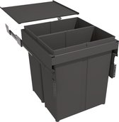 Prullenbak 80 liter afvalsortering (2 vuilbakken van 40 liter) - complete set met softclose geleiders en vaste afdekplaat - antracietgrijs