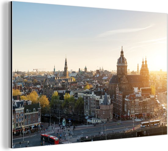 Wanddecoratie Metaal - Aluminium Schilderij Industrieel - Amsterdam - Zon - Nederland - 90x60 cm - Dibond - Foto op aluminium - Industriële muurdecoratie - Voor de woonkamer/slaapkamer