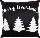 Clayre & Eef Kussenhoes 45x45 cm Zwart Wit Polyester Vierkant Kerstboom Merry Christmas Sierkussenhoes