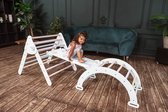 W&H Montessori houten speeltoestel voor kinderen - triangle verstelbaar Pikler met klimwand, glijbaan en klimboog - Wit en pastel