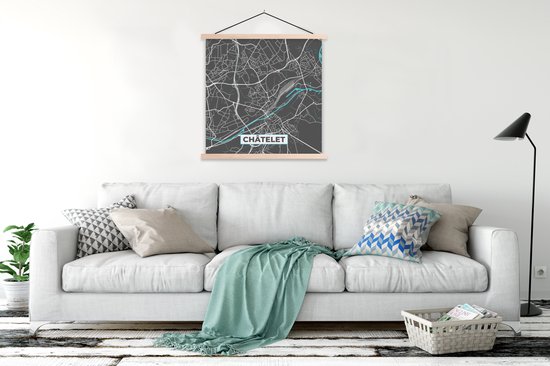 Porte-affiche avec affiche - Affiche scolaire - Carte - Plan d'étage - Plan de la ville - Châtelet - België - Grijs - 120x120 cm - Lattes vierges