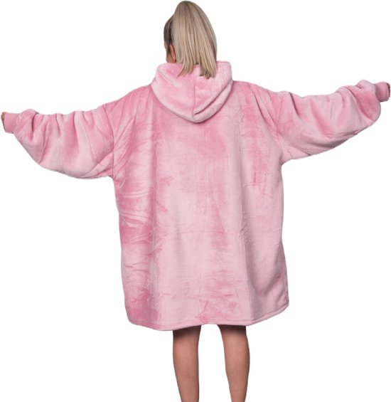 Q-Living Hoodie Deken - Oversized Hoodie - Plaid Met Mouwen - Snuggle Hoodie - Fleece Deken Met Mouwen - 1450 gram - Roze