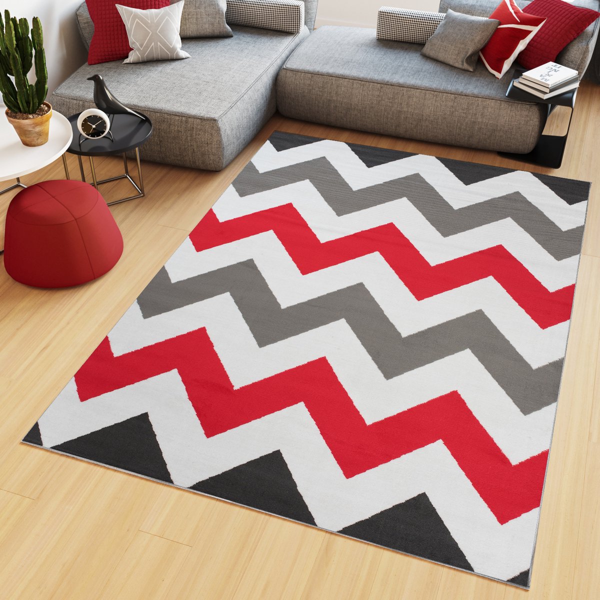 Tapiso Maya Vloerkleed Grijs Rood Laagpolig Zigzag Tapijten Maat- 200x250 Grijs Rood 3