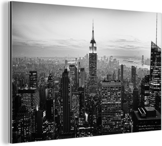 Wanddecoratie Metaal - Aluminium Schilderij Industrieel - New York City zwart-wit fotoprint - 90x60 cm - Dibond - Foto op aluminium - Industriële muurdecoratie - Voor de woonkamer/slaapkamer