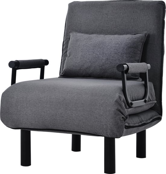 Omvormbare slaapbank fauteuil- 6-standen verstelbare rugleuning-opklapbare fauteuil met kussen/gestoffeerde zitting/ vrijetijds chaise longue bank- voor thuiskantoor  grijs