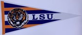 USArticlesEU - LSU Tigers - NCAA - Louisnana State University - University of Louisiana - VS - USA - vintage Vaantje - American Football - Sportvaantje - Wimpel - Vlag - Pennant - Geel/Paars/Wit/Gestreept - Tiger Logo- 31 x 72 cm