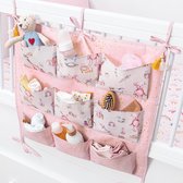 Organisateur de lit de Bébé 54 x 49 cm - Sac de parc - Organisateur de salle de bain design rose - Boîte de Opbergbox - Organisateur de lit de Bébé - 9 poches multifonctionnel