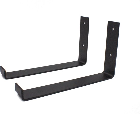 Marcellis - Support d'étagère industriel XL - 30cm - type 4 - noir mat - acier - métal - lot de 2 pièces - incl. Matériel de montage DOUBLE pour choix de couleur + embout de vis de marque A