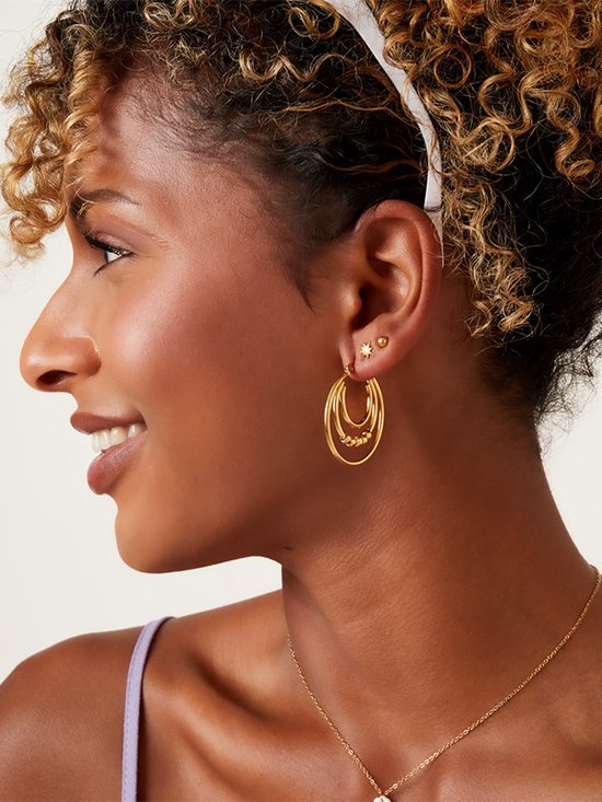 Boucles d'oreilles créoles doubles avec perles - or | bol.com