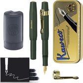 Kaweco - Cadeauset - (5delig) - Vulpen CLASSIC SPORT GROEN Fountain Pen - Extra Breed - Vintage blikje - Nostalgie Oktogonal Clip Vergoldet - Patronen houder - Vullingen