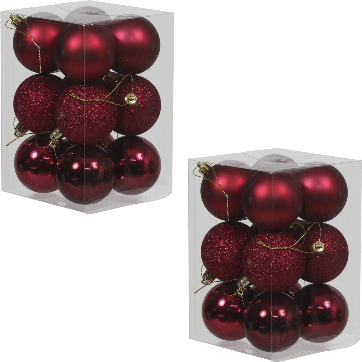 24x Donkerrode kunststof kerstballen 6 cm Glans/mat/glitter