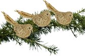 3x Kerstboomversiering glitter gouden vogeltjes op clip 12 cm - Kerstboom decoratie vogeltjes