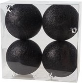 16x Zwarte kunststof kerstballen 10 cm - Glitter - Onbreekbare plastic kerstballen - Kerstboomversiering zwart
