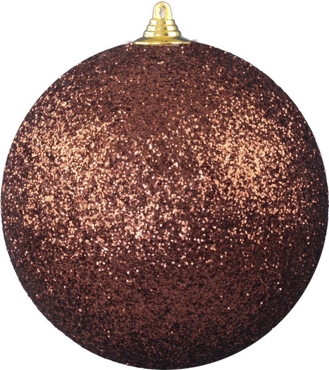 2x Bruine grote decoratie glitter kerstballen 25 cm - hangdecoratie / boomversiering glitter kerstballen