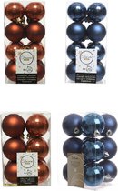 Kerstversiering kunststof kerstballen kleuren mix donkerblauw/terra bruin 4 en 6 cm pakket van 80x stuks
