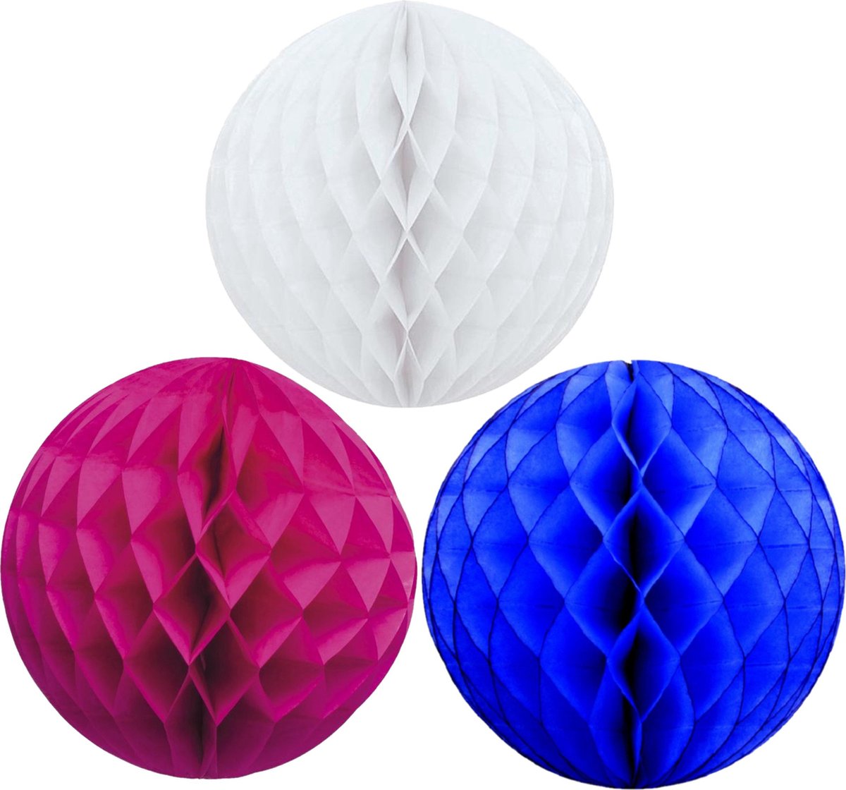 Kerstversiering set van 6x papieren kerstballen 10 cm wit blauw en fuchsia roze - Kerst decoratie bollen/ballen