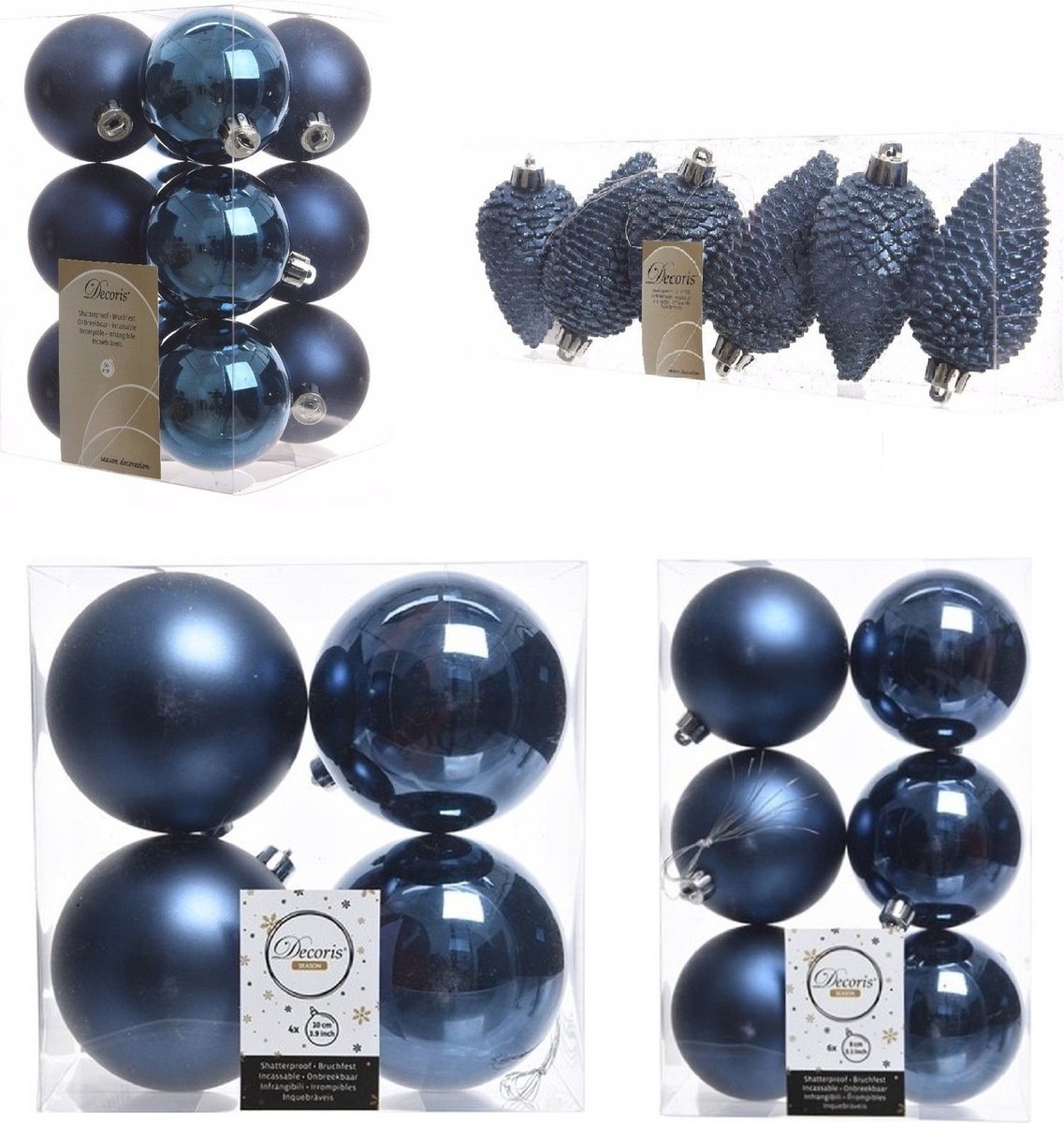 Kerstversiering kunststof kerstballen donkerblauw 6-8-10 cm pakket van 50x stuks - Kerstboomversiering